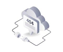 Cloud server error 404 technology system, infographic 3d illustration flat isometric vector