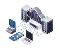 Big data center cloud server technology infographics flat isometric 3d illustration vector