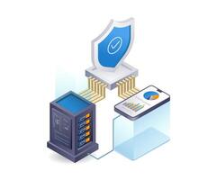 Cloud server data business analyst, infographic 3d illustration flat isometric vector