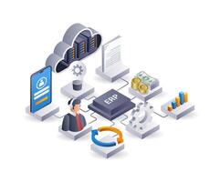 ERP network business technology system, infographic 3d illustration flat isometric vector