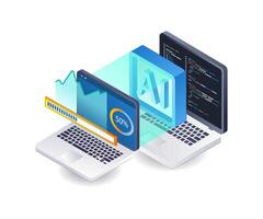 AI programmer analysis technology infographic 3d illustration flat isometric vector