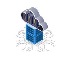 Big data server cloud network, isometric flat 3d illustration infographic vector