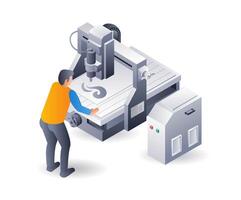 CNC plasma cutting machine, isometric flat 3d illustration infographic vector