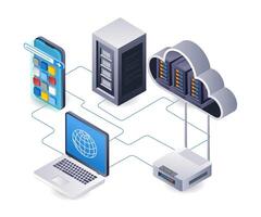 Wifi network internet cloud server technology analyst infographic 3d illustration flat isometric vector