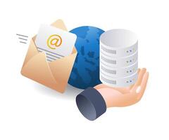 Internet world email database infographic flat isometric 3d illustration vector