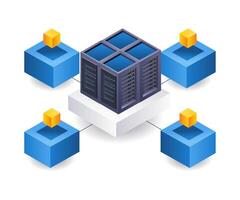 blockchain red nube servidor tecnología isométrica plano ilustración vector