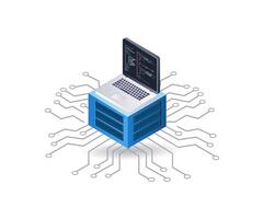 Computer programmer server technology, infographic 3d illustration flat isometric vector