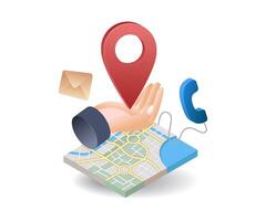 Hand with map location pin infographic flat isometric 3d illustration vector