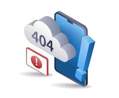 Smartphone system error 404, infographic 3d flat isometric illustration vector