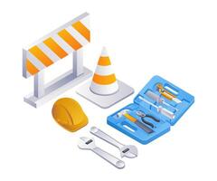 Building carpentry tools infographics flat isometric 3d illustration vector