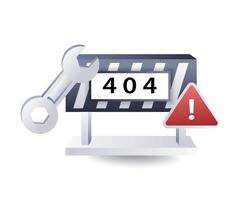 Technology system error 404 warning, flat isometric 3d illustration infographic vector