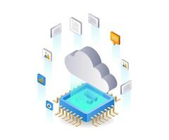 AI data cloud technology infographics 3d illustration flat isometric vector