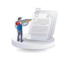 Writing on paper infographic illustration 3d flat isometric vector