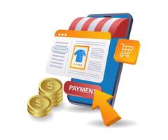 E-commerce market payment transactions infographic flat isometric 3d illustration vector