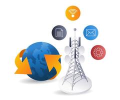 World network tower infographics flat isometric 3d illustration vector