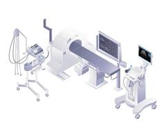 Advanced medical doctor tools technology infographic 3d illustration flat isometric vector