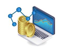 Computer analysis of business development infographics flat isometric 3d illustration vector