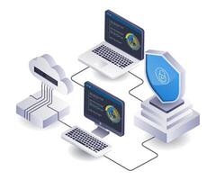 Cloud server computer analyst infographic 3d illustration flat isometric vector