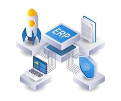 ERP business network technology isometric flat illustration vector