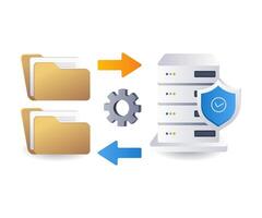 ahorro carpeta datos con tecnología servidor infografía plano isométrica 3d ilustración vector
