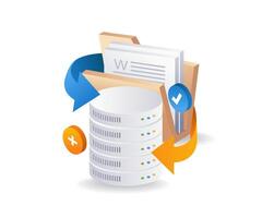 Server folder database infographic flat isometric 3d illustration vector