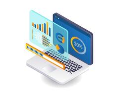 Computer data analysis technology infographics 3d illustration flat isometric vector