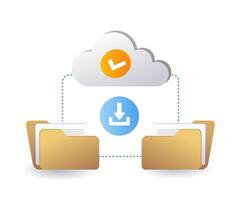 Download upload cloud server data transfer, infographic 3d flat isometric illustration vector