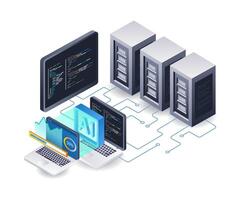 ai ayuda desarrollar 3d plano isométrica ilustración infografía servidor hospedaje vector