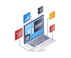 Computer network ERP business technology, infographic 3d illustration flat isometric vector