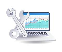 Data analysis computer maintenance technology infographic illustration 3d flat isometric vector