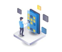 Smartphone developer application tester flat isometric illustration vector