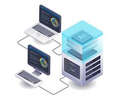 Artificial intelligence server computer technology flat isometric 3d illustration vector