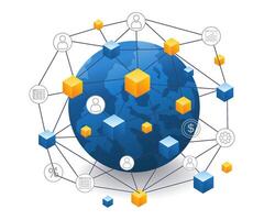 Internet business network social media world infographics flat isometric 3d illustration vector