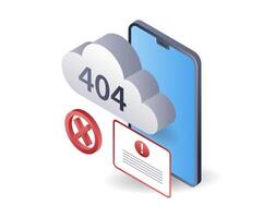 Cloud server system error 404, infographic 3d illustration flat isometric vector