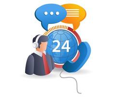 24 hour customer service communication infographic flat isometric 3d illustration vector