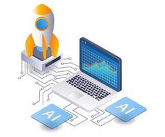 Artificial intelligence startup analysis data infographic 3d illustration flat isometric vector