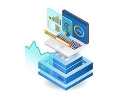 AI server analyst technology infographic 3d illustration flat isometric vector