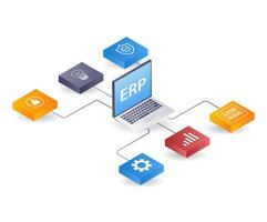 Technology business ERP network developer computer, flat isometric 3d illustration infographic vector