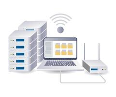 Wifi network computer server infographic 3d illustration flat isometric vector