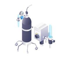 Oxygen cylinder and medical air filter technology infographic illustration 3d flat isometric vector