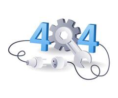 Internet error code 404 technology system, flat isometric 3d illustration infographic vector