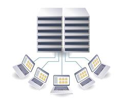 Computer data server technology infographics 3d illustration flat isometric vector