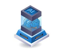 Server artificial intelligence brain, infographic 3d illustration flat isometric vector