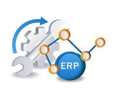 mantenimiento erp administración analista infografía plano isométrica 3d ilustración vector