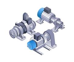 Industrial water pump machine infographics flat isometric 3d illustration vector