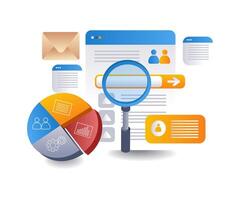 Internet business analyst infographic 3d illustration flat isometric vector