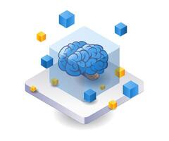 Blockchain artificial intelligence technology isometric flat illustration vector