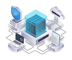 Cloud server network management technology flat isometric 3d illustration vector