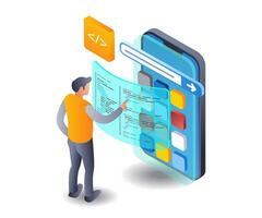 Web developer programmer technology application infographic 3d illustration flat isometric vector