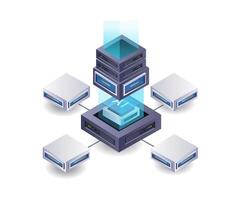 Artificial intelligence network server isometric flat illustration vector